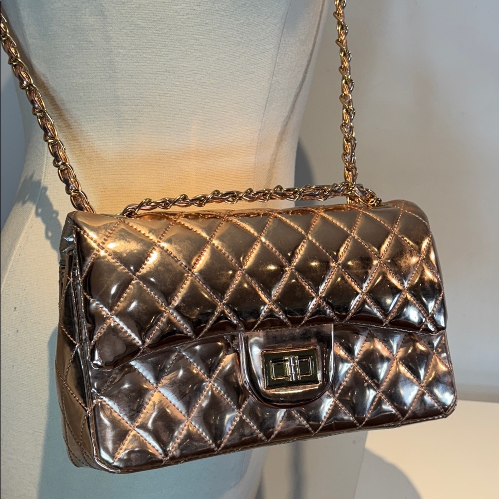 Vintage Sergio Feretti metallic quilted rose gold pink hand bag